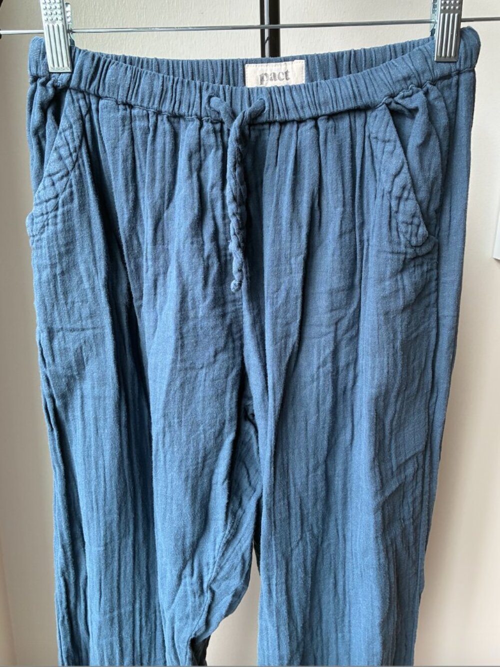Pact Blue-Gray Cotton Tapered Drawstring Pants - Size S - Picture 2 of 8